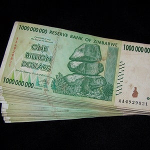 100 pcs x Zimbabwe 1 Billion Dollars Banknotes-2008/AA Circulated currency -1 bundle