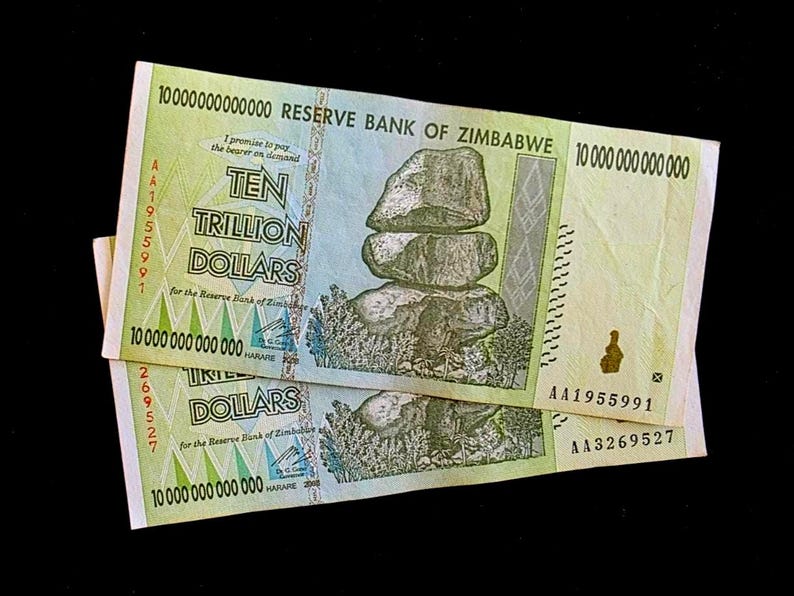 2 Pcs X Zimbabwe 10 Trillion Dollar Banknotes- 2008/AA Circulated - Etsy