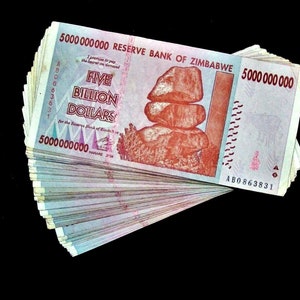 100 pcs x Zimbabwe 5 Billion Dollar bank notes -full currency bundle-1/2 trillion - 2008 CIRCULATED paper money currency