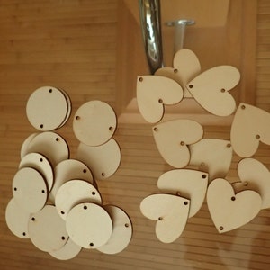 Laser cut 1.5" Natural wood circles or hearts