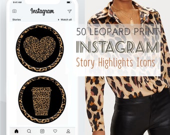 50 Leopard Print Instagram Story Highlight Covers -  Fashion Blog Family Fun Cute Social Media Food Icons Sale Fashion Set Graphics Bundle