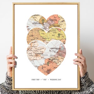 Carte 3 Impression de cœur, Cadeau de famille unique, Cadeau de mariage, Art cartographique personnalisé, Cadeau pour couple Art, Cadeau pour famille, Nouvelle maison, Carte cadeau de Noël