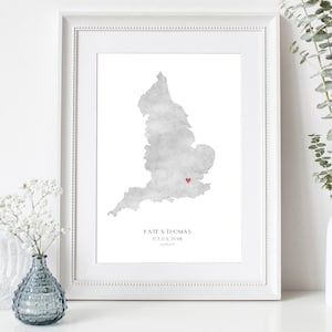 Personalisiertes England Hochzeitsgeschenk, HOCHZEIT, Liebesdruck, Personalisierbare Hochzeit, Junggesellinnenabzug Geschenk, Custom United Kingdom Karte Kunstdruck,