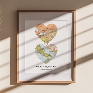 Karte mit 2 Orten, Paar Karte, Abstand Karte Paar, Hochzeitsgeschenk Druck, Hochzeitsgeschenk Druck, Weihnachtsgeschenk Hochzeit, Jahrestag Karte