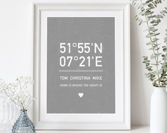 personalized POSTER HOME COORDINATES,Poster,home,live,Latitude Longitude,Great Housewarming Gift,New Home Gift, Anniversary,Shower Gift