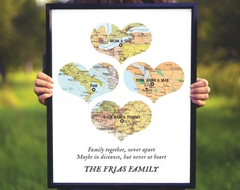 Impression de carte familiale, noms cadeau de famille Noël, cadeau de Noël grande famille, carte familiale née, carte 4 lieux famille, cadeau de Noël pour maman et papa,