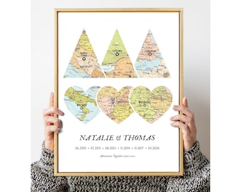 Custom 6-Location Map Print: Our Story, Travel Dates
