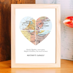 Map 4 Heart Print, Unique Family Gift, Wedding Gift,Personalized Map Art,Gift for couple Art,Gift for Family, New home,christmas gift