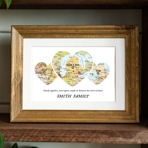 Family Together Map Print, Christmas Family Gift, Custom Map family, Christmas gift family distance map, Map 3 places family, Git for parents image 1