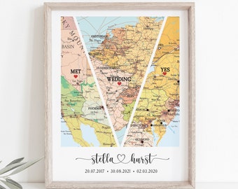 Unico regalo di mappa personalizzata incontrato fidanzato sposato, regalo personalizzato anniversario, mappa sposata personalizzata, mappa di posizione, nomi regalo di coppia, ciao, regalo di nozze