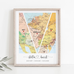 Unique Carte personnalisée cadeau rencontré fiancé marié,Cadeau personnalisé anniversaire,Carte de localisation,Noms Cadeau couples,Bonjour, cadeau de mariage