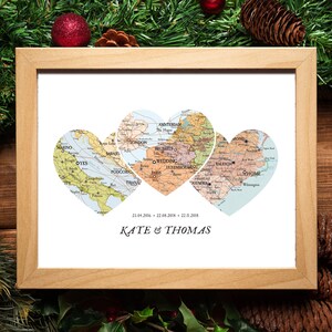 Kaart 3 Hart Print met namen, Aangepaste Bruiloft Gift print, Bruiloft Gift kaart, Aangepaste gift kaart, Cadeau voor paar, belangrijke data cadeaukaart