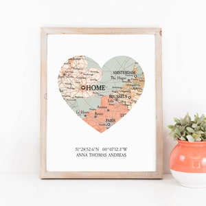 Mapa Impresión del corazón, Regalo familiar único, Regalo para recién casados, Arte de mapa personalizado, Arte de regalo para el nuevo hogar, Regalo para la familia, Nuevo hogar, regalo de Navidad