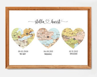 Aangepaste met verloofde getrouwde kaart afdrukken, verjaardagscadeau, aangepaste locatiekaart, aangepaste kaart huwelijk, cadeau voor ouders, kerstcadeau voor paar