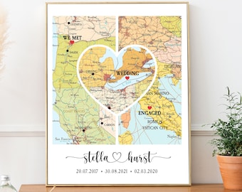 Custom map for couple engaged wedding,Anniversary custom gift map,Wedding Gift map names,Christmas gift for new marriage,christmas gift map