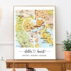 Custom map for couple engaged wedding,Anniversary custom gift map,Wedding Gift map names,Christmas gift for new marriage,christmas gift map