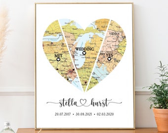 Aangepaste locatiekaart afdrukken, jubileumcadeau, namen koppel