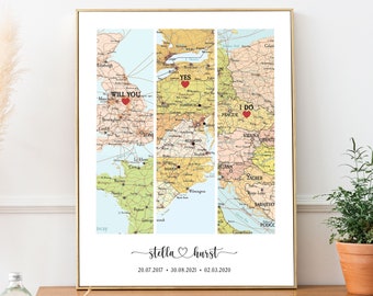 Custom map gift met engaged married dates,Custom married map,Location Map couple,Anniversary custom gift,Christmas gift for couple map