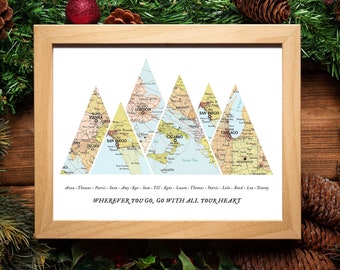 Map family travel, 6 places family map,Map family Gift,Travel gift map christmas,mountain travel map family, christmas family memories gift