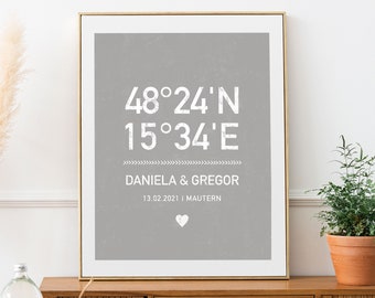 Personalisiertes Hochzeits-Koordinaten-Plakat, Zeremoniegeschenk
