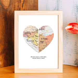 Map with 2 important places,Distance map couple,Birth 2 dates gift print,Custom map names dates,Christmas gift marriage,Friends map distance zdjęcie 2
