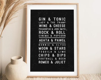 Impresión personalizada con nombres de pareja, regalo de boda rústico