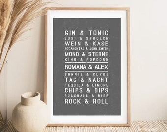 Hochzeitsgeschenk,Hochzeit,Poster,Rustical, personalized poster/couple name/Perfect Pairs,WEDDING, Love Print,Customizable Wedding
