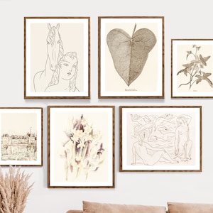 Modern gallery wall 6for5Boho Bundle Print set,Mid Century Modern Wall Art,Neutral Abstract Print, abstract art print, beige wall art