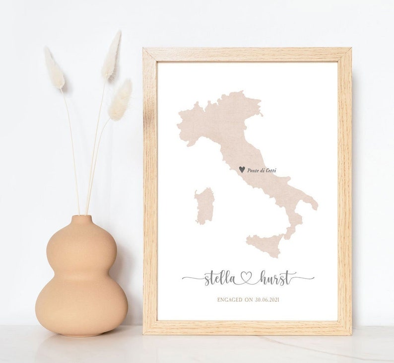 Custom Italy Wedding Gift,Engagement Map Print,married map print,Italy Map Print,Wedding Gift,map for couple,rustic wedding map gift,rustic zdjęcie 1