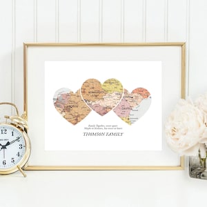 Familie Samen Kaart Afdrukken, Kaart 3 plaatsen familie, Kerstmis Familie cadeau, Aangepaste Kaart Kunst familienamen, Kerstcadeau familie afstand kaart, kaart cadeau