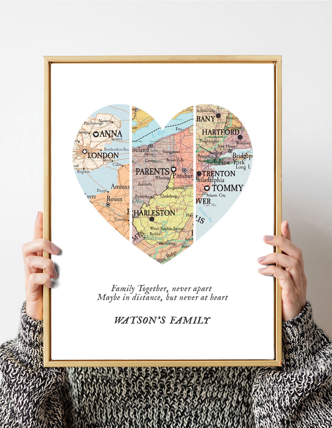 Map With Family Places,map 3 Places Family Print,custom Family Gift ...