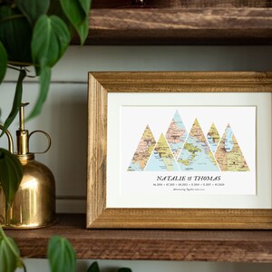 Adventure Since map Mountain,6 places map,Map Wedding Gift,Travel gift map christmas,mountain travel map custom,travel dates,mountains map zdjęcie 2