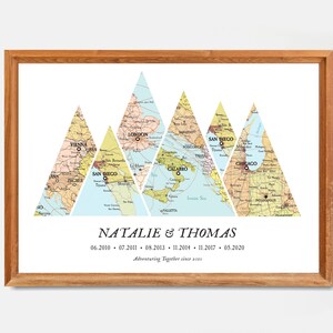 Adventure Since map Mountain,6 places map,Map Wedding Gift,Travel gift map christmas,mountain travel map custom,travel dates,mountains map zdjęcie 6