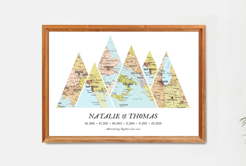 Adventure Since map Mountain,6 places map,Map Wedding Gift,Travel gift map christmas,mountain travel map custom,travel dates,mountains map zdjęcie 6