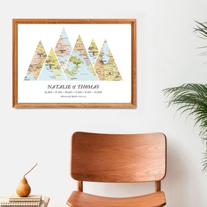 Adventure Since map Mountain,6 places map,Map Wedding Gift,Travel gift map christmas,mountain travel map custom,travel dates,mountains map zdjęcie 7