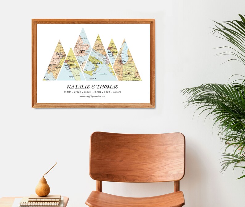 Adventure Since map Mountain,6 places map,Map Wedding Gift,Travel gift map christmas,mountain travel map custom,travel dates,mountains map zdjęcie 7