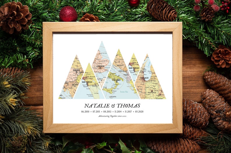 Adventure Since map Mountain,6 places map,Map Wedding Gift,Travel gift map christmas,mountain travel map custom,travel dates,mountains map zdjęcie 1