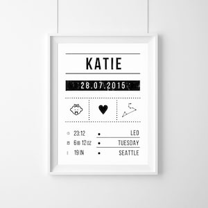Poster, certificato di nascita, segno zodiacale bambino, nascita del bambino personalizzato, annuncio di nascita, nuovo regalo del bambino, poster di compleanno del bambino, regalo del bambino nato,