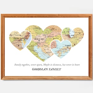 Map 4 Heart Print, Unique Family Gift, Wedding Gift,Personalized Map Art,Gift for couple Art,Gift for Family, New home,christmas gift