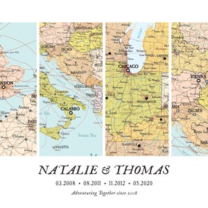 Adventure Together Map, Map 4 Places Print, Anniversary Gifts, Custom ...