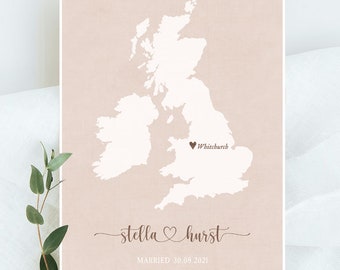 Personalisiertes England Hochzeitsgeschenk, Hochzeitslandkarte England, Hochzeitskarte England, Hochzeitskarte England, England