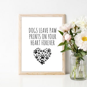 Honden laten pootafdrukken achter op ons hart voor altijd, Decor, Citaat, Inspirerend, Cadeau Idee, Typografie Poster, Cadeau, live Citaat, Pet Memorial