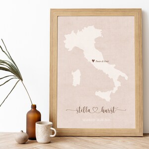 Custom Wedding Gift,Engagement Map Print,married map print,Italy Map Print,Wedding Gift,map for couple,rustic wedding map gift, Italy map zdjęcie 2