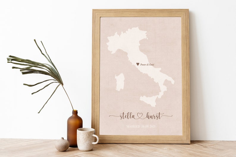 Custom Wedding Gift,Engagement Map Print,married map print,Italy Map Print,Wedding Gift,map for couple,rustic wedding map gift, Italy map zdjęcie 2