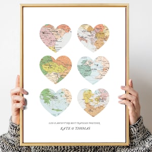 Map 3 Heart Print, Unique Family Gift, Wedding Gift,Personalized Map Art,Gift for couple Art,Gift for Family, New home,christmas gift