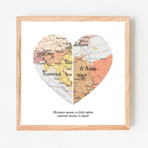 Map with 2 important places,Distance map couple,Birth 2 dates gift print,Custom map names dates,Christmas gift marriage,Friends map distance zdjęcie 4