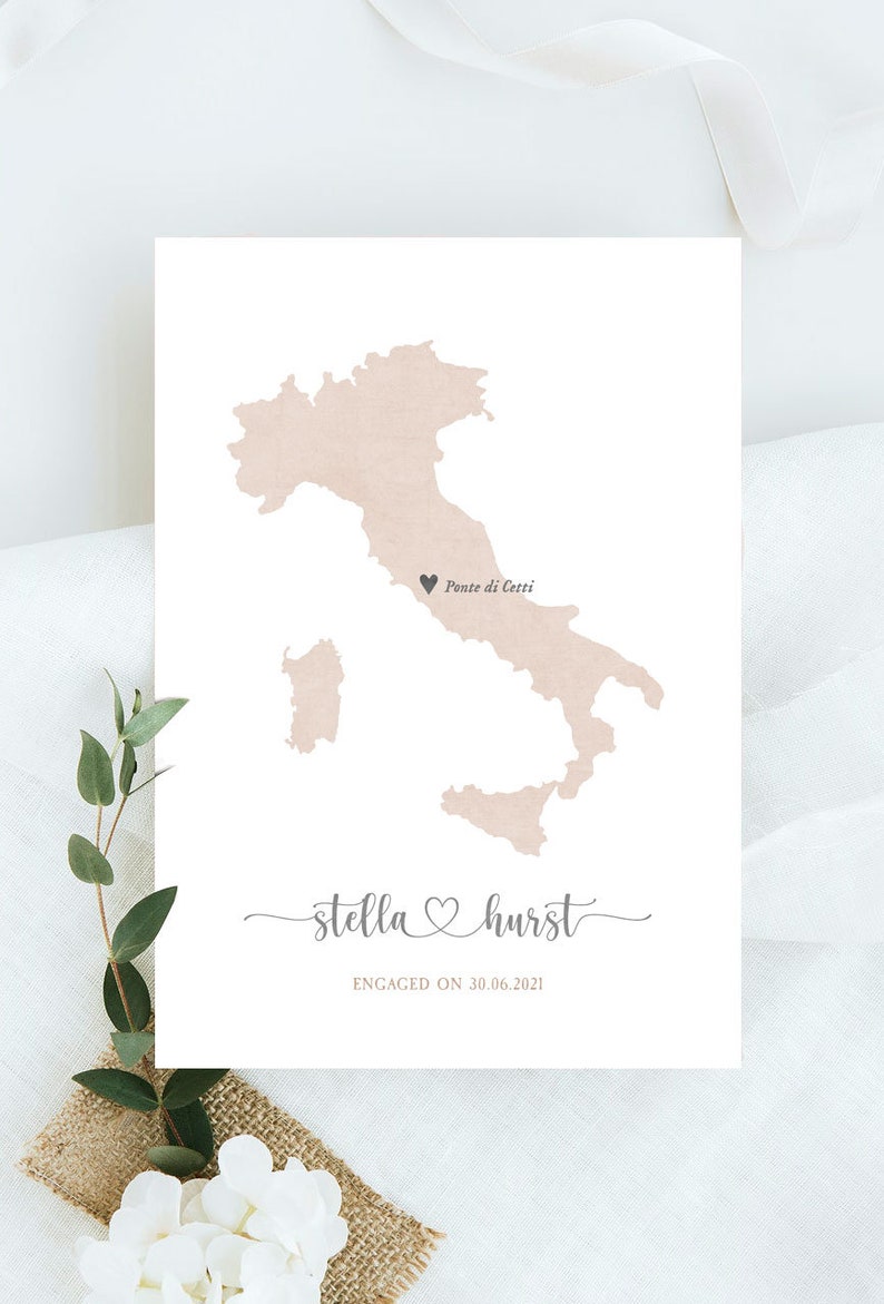 Custom Italy Wedding Gift,Engagement Map Print,married map print,Italy Map Print,Wedding Gift,map for couple,rustic wedding map gift,rustic zdjęcie 6