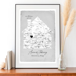 New home gift, Gift for Couple House, First New Home poster, map home custom, custom map city, Anniversary Gift for Him Her, story began zdjęcie 5