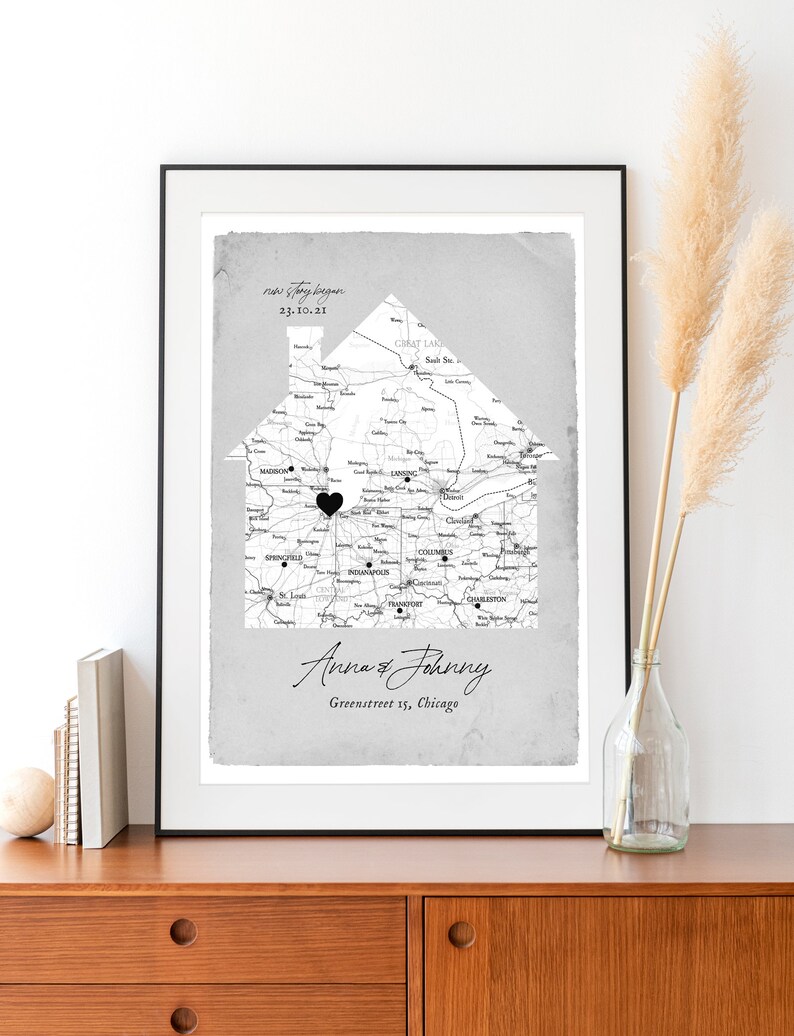 New home gift, Gift for Couple House, First New Home poster, map home custom, custom map city, Anniversary Gift for Him Her, story began zdjęcie 5