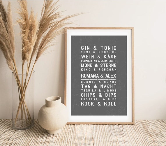 Personalized Couples Names Poster, Rustic Wedding Gift